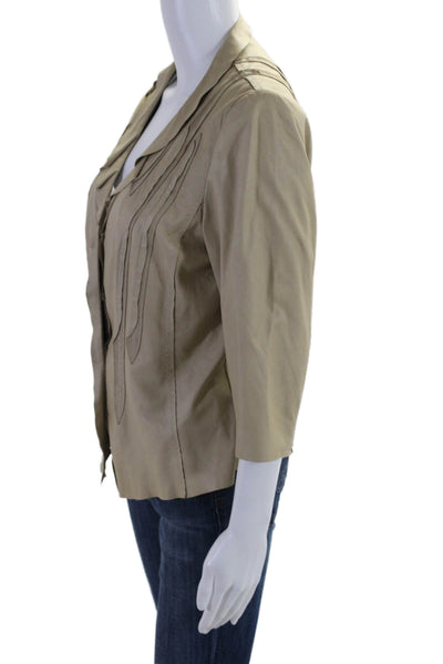 Elie Tahari Women's V-Neck Long Sleeves Button Unlined Jacket Beige Size S