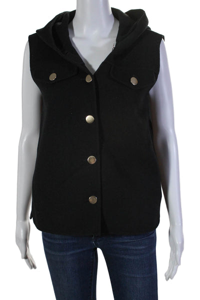 'S Max Mara Womens Wool Buttoned-Down Sleeveless Hooded Vest Black Size 4