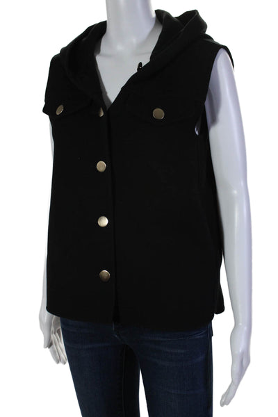 'S Max Mara Womens Wool Buttoned-Down Sleeveless Hooded Vest Black Size 4