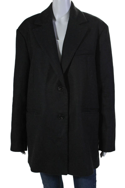 Zara Womens Textured Lined Button Thick Long Collar Pea Coat Black Size L