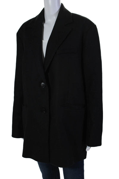 Zara Womens Textured Lined Button Thick Long Collar Pea Coat Black Size L