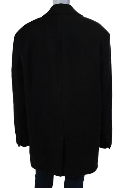 Zara Womens Textured Lined Button Thick Long Collar Pea Coat Black Size L