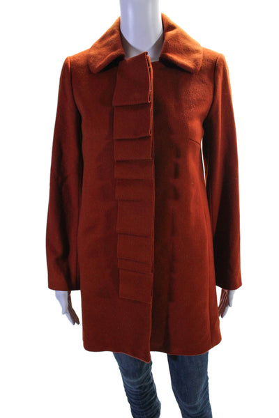 J Crew Womens Wool Snap Closure Pleated Trim Overcoat Burnt Orange Size 0