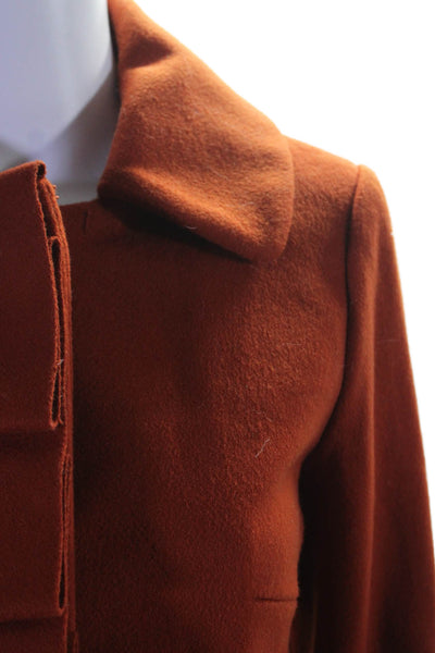 J Crew Womens Wool Snap Closure Pleated Trim Overcoat Burnt Orange Size 0