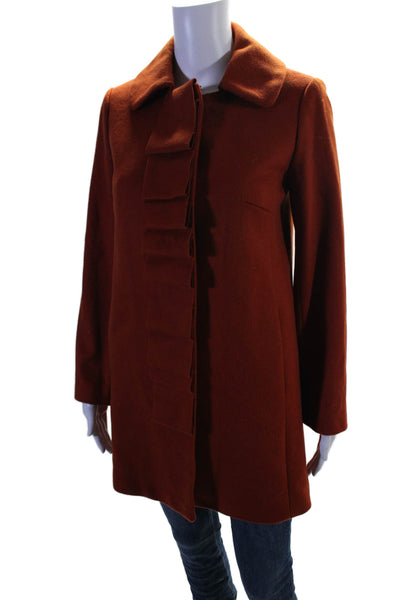 J Crew Womens Wool Snap Closure Pleated Trim Overcoat Burnt Orange Size 0