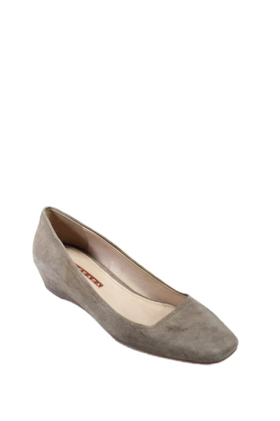 Prada Womens Suede Square Toe Slip On Wedge Flats Gray Size 7