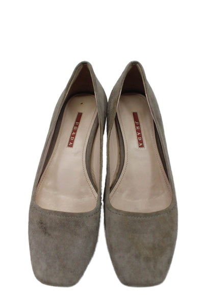 Prada Womens Suede Square Toe Slip On Wedge Flats Gray Size 7