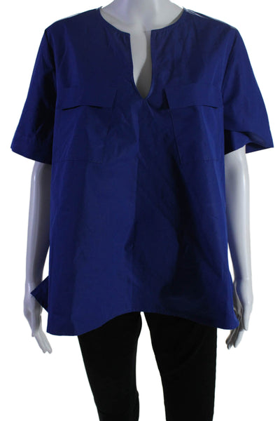 Laboratorio Womens Short Sleeves Key Hole Neck Pullover Blouse Blue Size Small