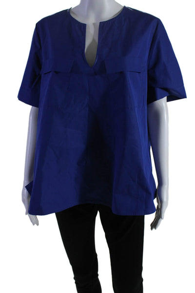 Laboratorio Womens Short Sleeves Key Hole Neck Pullover Blouse Blue Size Small