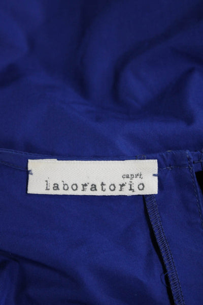 Laboratorio Womens Short Sleeves Key Hole Neck Pullover Blouse Blue Size Small