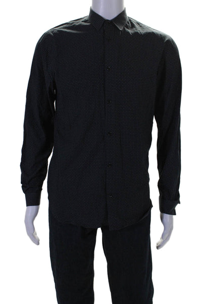 The Kooples Mens Polka Dot Buttoned Collared Shirt Black Size L