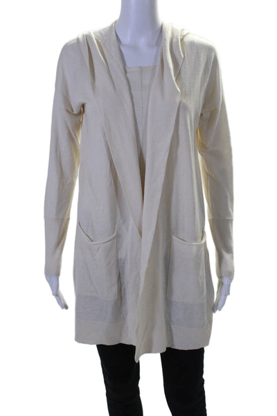 Kinross Cashmere Women's Hood Long Sleeves Two Piece Cardigan Set Beige Size M