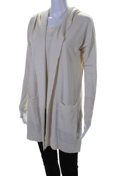 Kinross Cashmere Women's Hood Long Sleeves Two Piece Cardigan Set Beige Size M