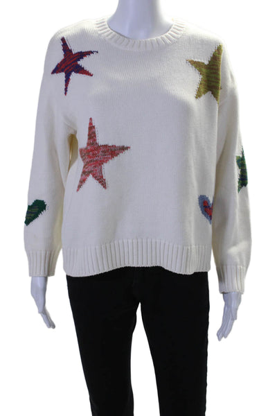 Rails Women's Round Neck Long Sleeves Star Print Pullover Sweater Beige Size S