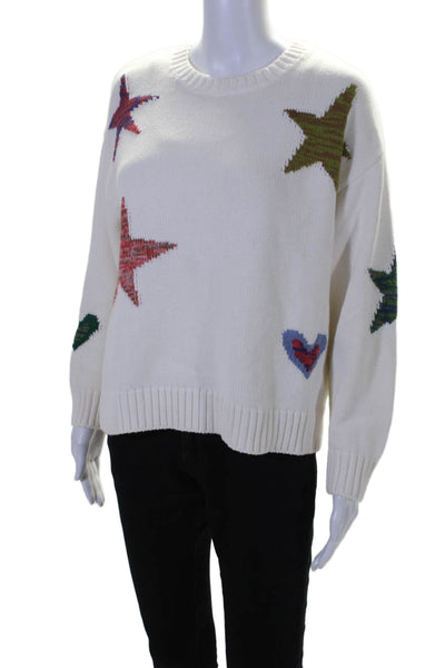 Rails Women's Round Neck Long Sleeves Star Print Pullover Sweater Beige Size S