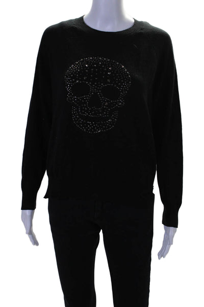 27 Miles Women's Round Neck Long Sleeves Skull Graphic Sweater Black Size M