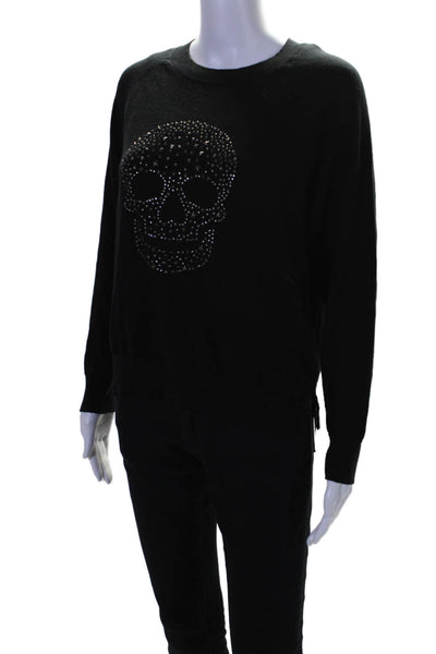 27 Miles Women's Round Neck Long Sleeves Skull Graphic Sweater Black Size M