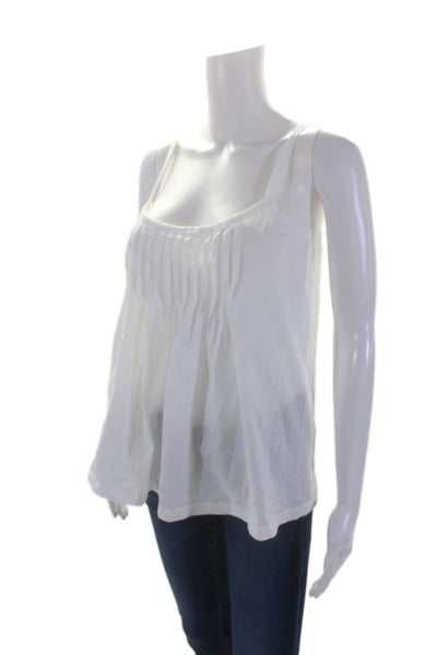 Hanro Womens Cotton Round Neck Sleeveless Pleated Tank Top Blouse White Size 6/8