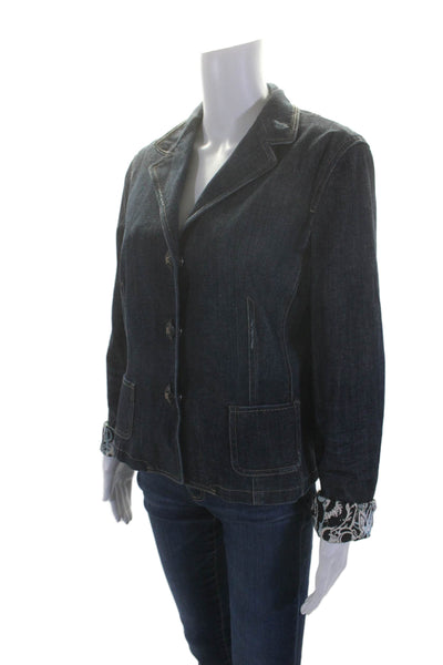 Elie Tahari Womens Cotton Button Detailed Collared Jean Jacket Blue Size M