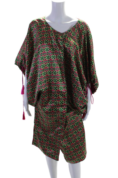 Just Bellina Womens Abstract Print Short Sleeves Tunic Dress Pink Green Size Med