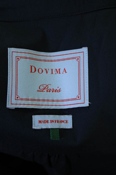 Dovima Womens Long Sleeves Button Down A Line Dress Navy Blue Cotton Size Medium