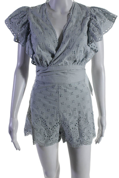 Intermix Women's Wrap Eyelet Ruffle Cropped Two Piece Shorts Set Blue Size 00