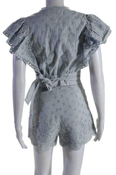 Intermix Women's Wrap Eyelet Ruffle Cropped Two Piece Shorts Set Blue Size 00