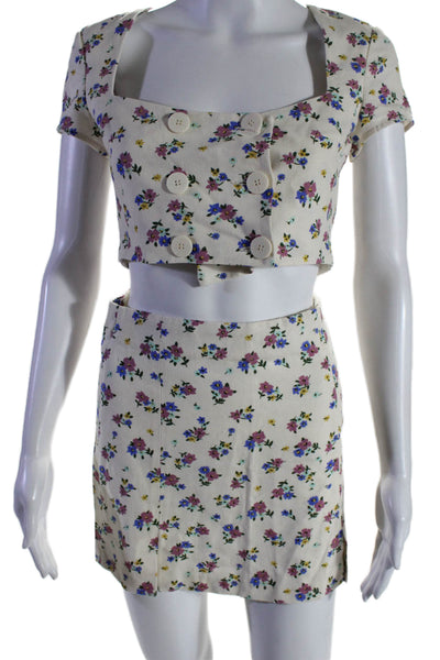 Zara Square Neck Short Sleeves Two Piece Mini Skirt Set Floral Size XS