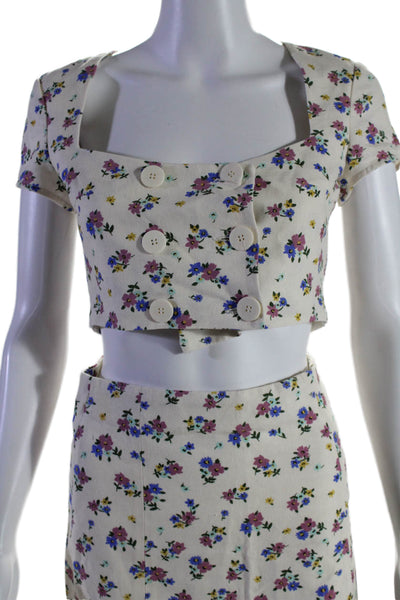 Zara Square Neck Short Sleeves Two Piece Mini Skirt Set Floral Size XS