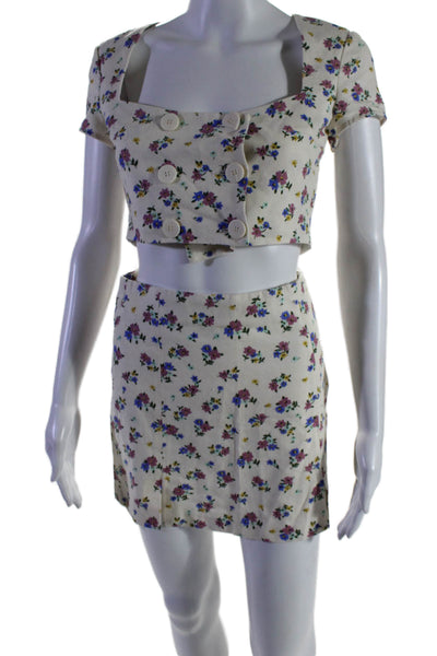 Zara Square Neck Short Sleeves Two Piece Mini Skirt Set Floral Size XS