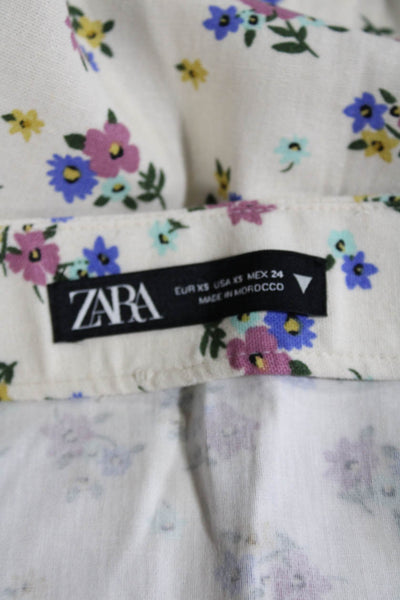 Zara Square Neck Short Sleeves Two Piece Mini Skirt Set Floral Size XS