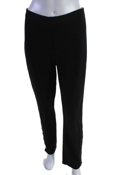 Equestrian Women's Elastic Waist Pull-On Straight Leg Button Pants Black Size S