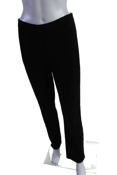 Equestrian Women's Elastic Waist Pull-On Straight Leg Button Pants Black Size S