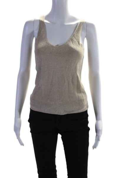 Soft Surroundings Womens Metallic V-Neck Pullover Knit Tank Top Gold Size XS