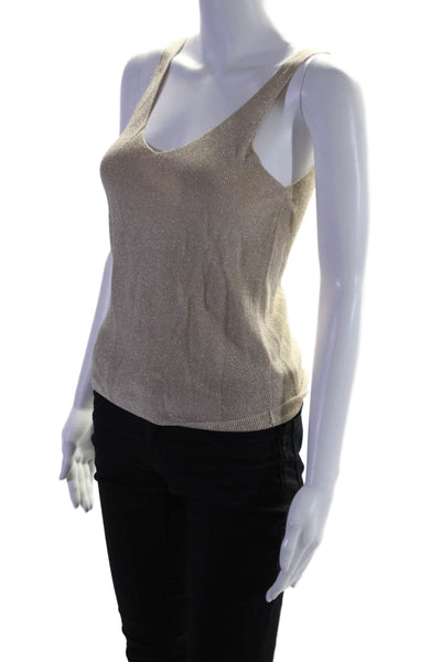 Soft Surroundings Womens Metallic V-Neck Pullover Knit Tank Top Gold Size XS