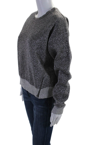 Good American Womens Glittery Silver Cotton Blend Zip Detail Sweater Top Size 2