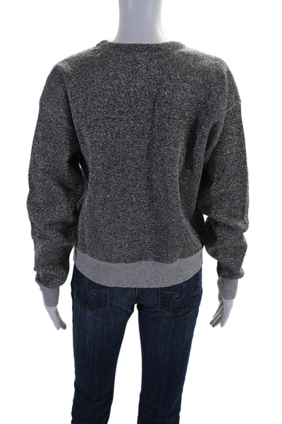 Good American Womens Glittery Silver Cotton Blend Zip Detail Sweater Top Size 2