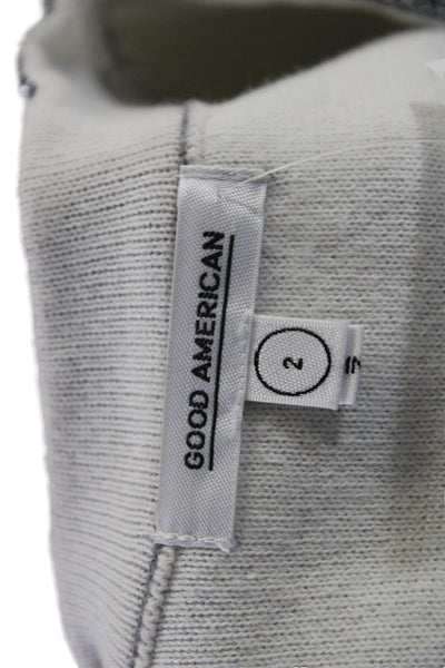 Good American Womens Glittery Silver Cotton Blend Zip Detail Sweater Top Size 2