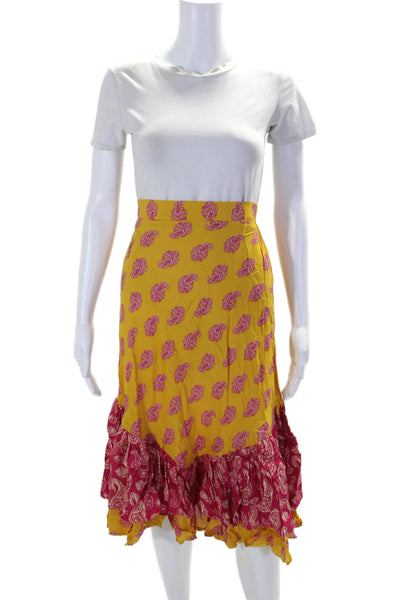 Cool Change Womens Textured Elastic Waist Printed Tier Maxi Skirt Yellow Size S