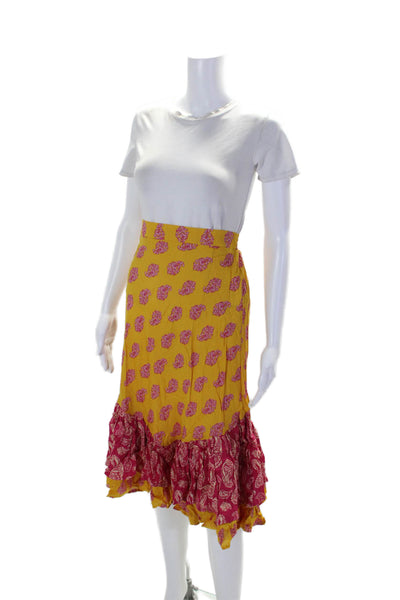 Cool Change Womens Textured Elastic Waist Printed Tier Maxi Skirt Yellow Size S