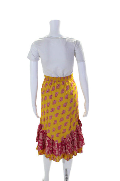 Cool Change Womens Textured Elastic Waist Printed Tier Maxi Skirt Yellow Size S