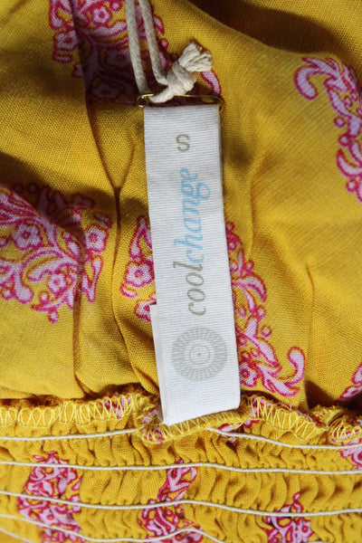 Cool Change Womens Textured Elastic Waist Printed Tier Maxi Skirt Yellow Size S