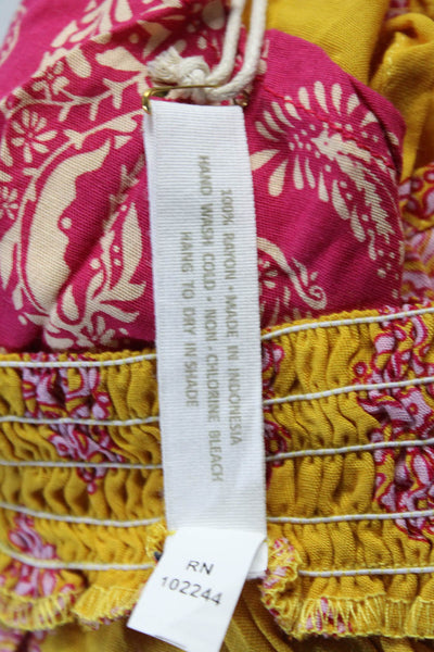 Cool Change Womens Textured Elastic Waist Printed Tier Maxi Skirt Yellow Size S