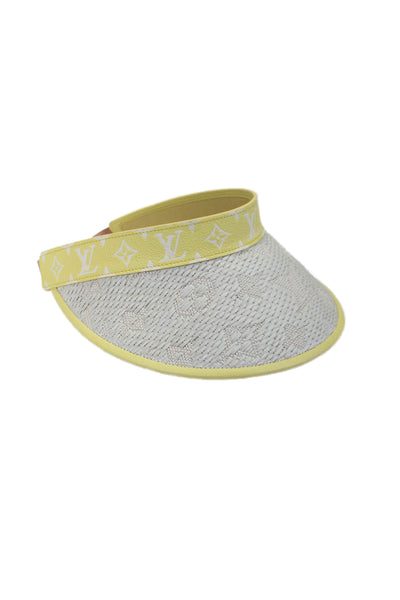 Louis Vuitton Womens Yellow Strawgram Raffia & Leather Visor Hat Size OS