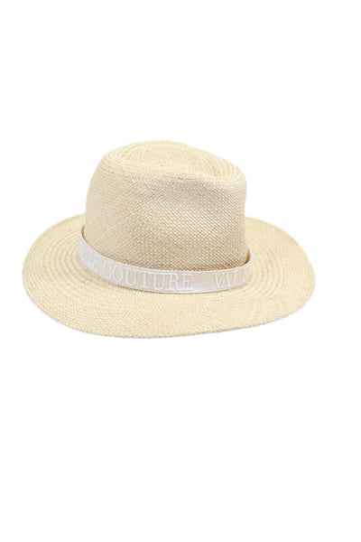 Valentino Garavani Womens Beige Haute Couture Panama Straw Hat Size M