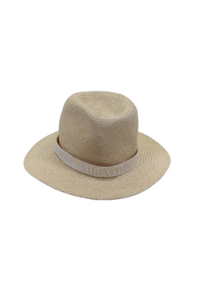 Valentino Garavani Womens Beige Haute Couture Panama Straw Hat Size M