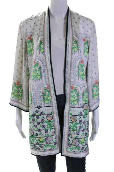 Alice + Olivia Womens Floral Print Reversible Open Front Kimono White Size XS/S