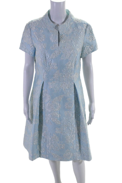 Lee Anderson Womens Blue White Textured Printed V-neck Pleated Dress Size S