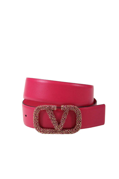 Valentino Garavani Womens Leather Jeweled Logo Buckle Belt Pink Gold Size 30