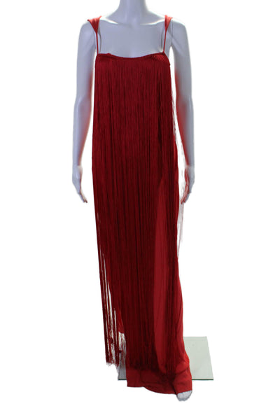 Tom Ford Womens Silk Red Fringe Detail Scoop Neck Sleeveless Dress Size 40